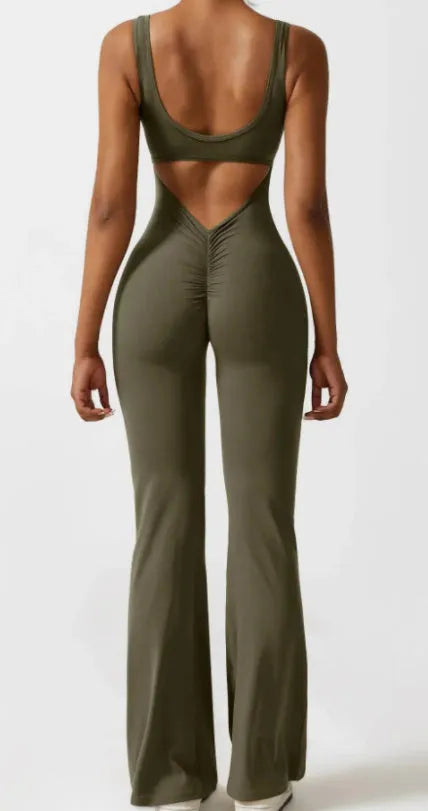 Women's milk silk seamless yoga bodysuit in mid-waist design with chest padding