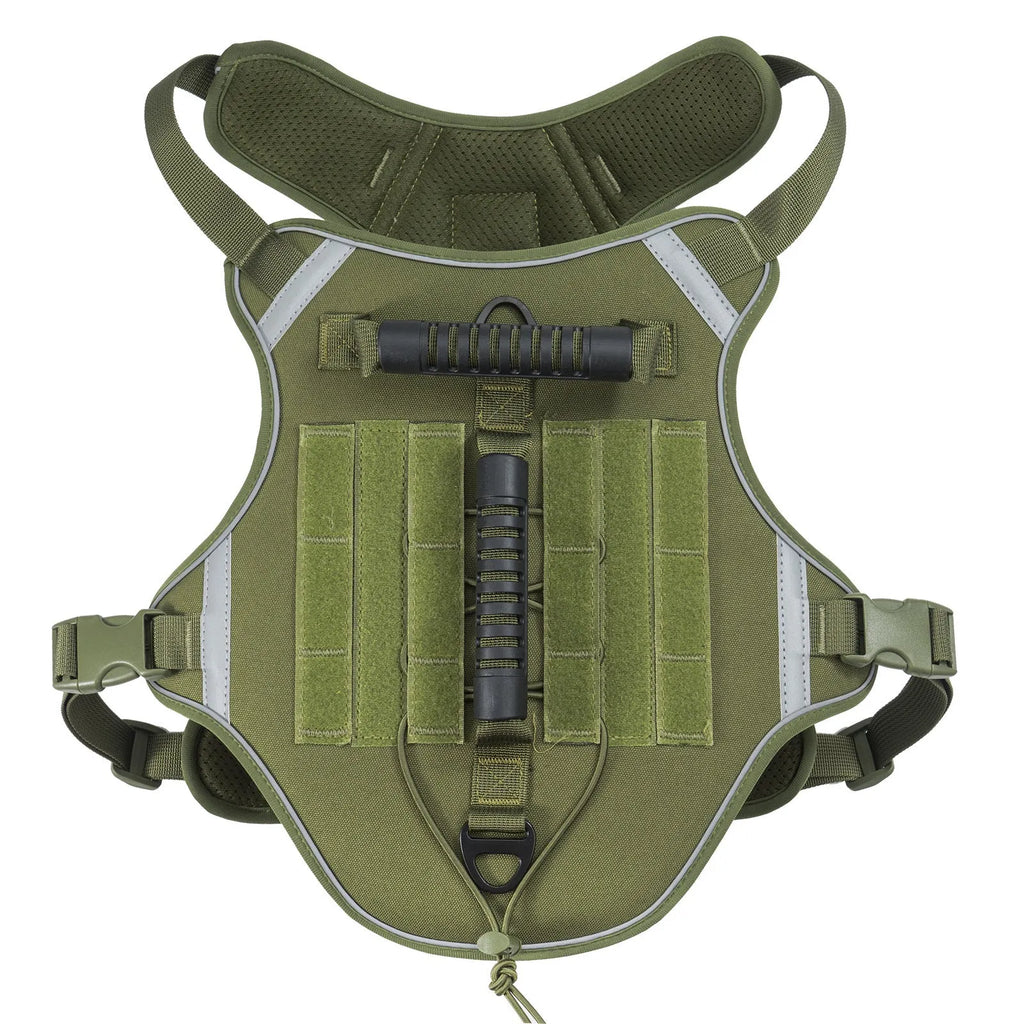 Tactical dog chest harness with rope leash in polyester with reflective strips