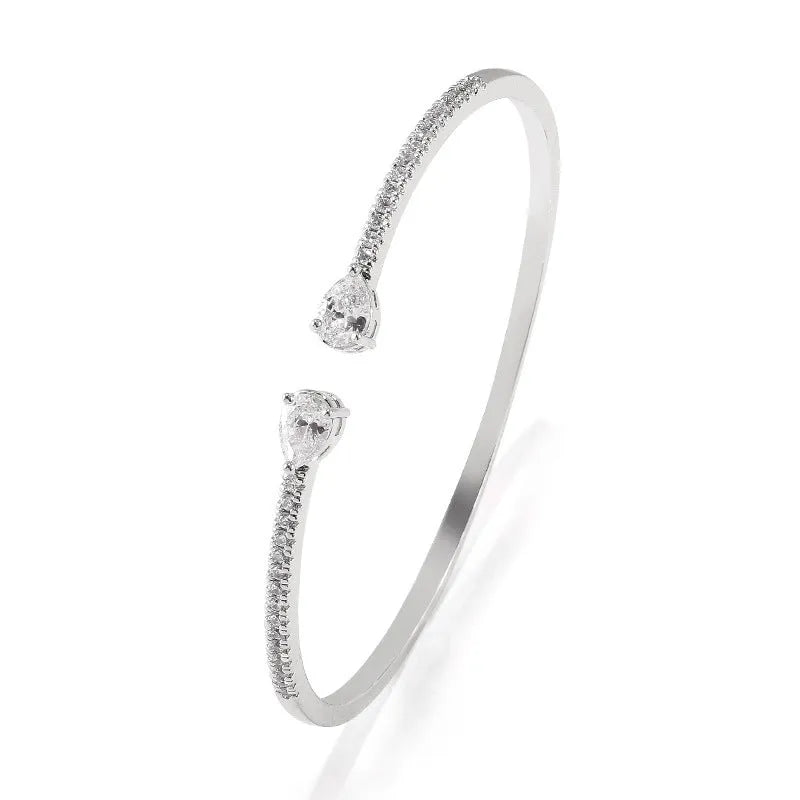 Multi-zircon copper bracelet with inlaid treatment in simple style, shown in blue and white colour options