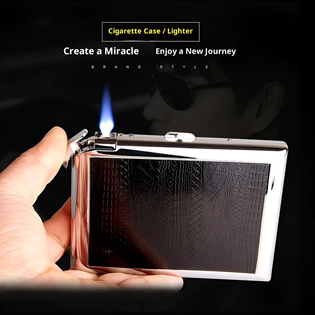Leather cigarette case with windproof metal lighter, DH-8923 model, modern simplicity style