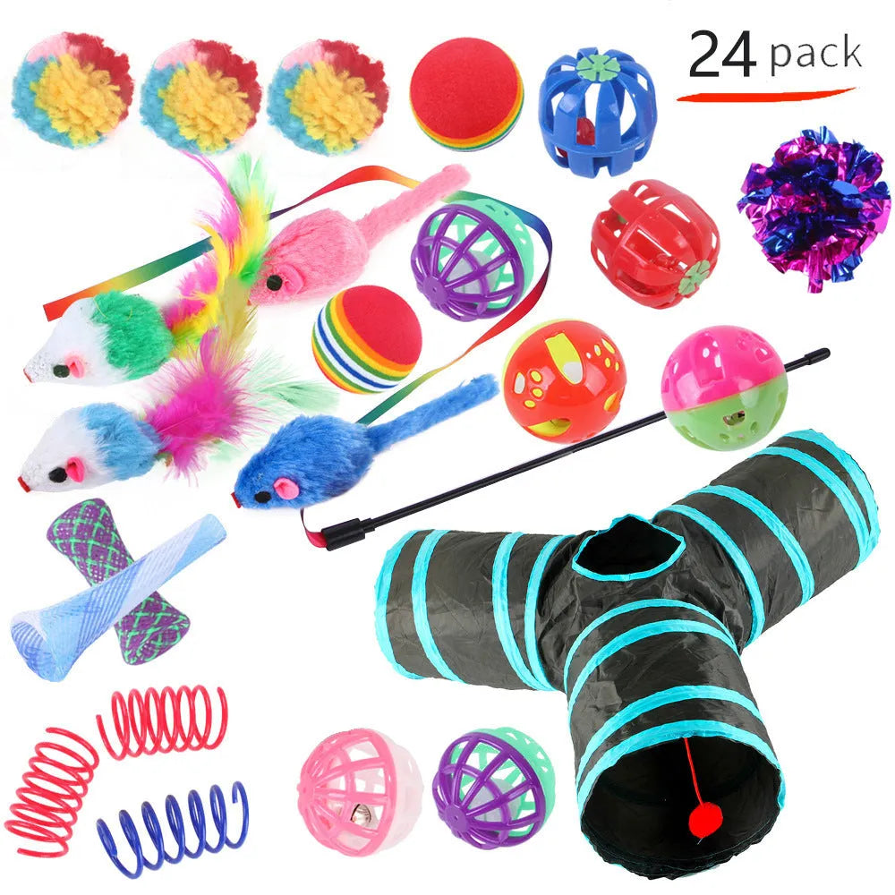 Plastic cat channel tunnel toy set showing single and double layer designs