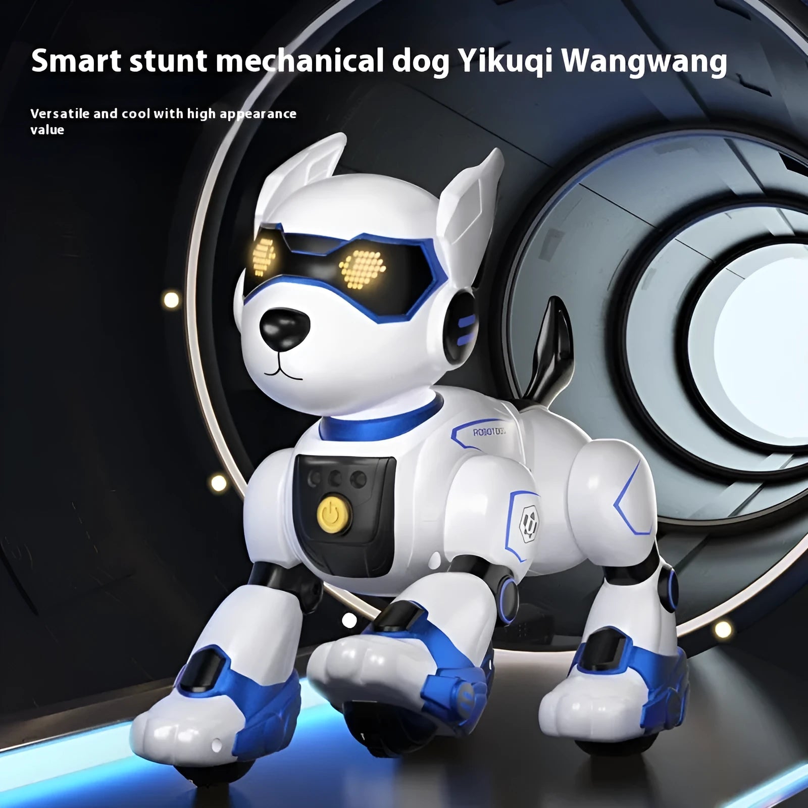 Intelligent robot dog toy in peach pink with voice control and gesture sensing features
