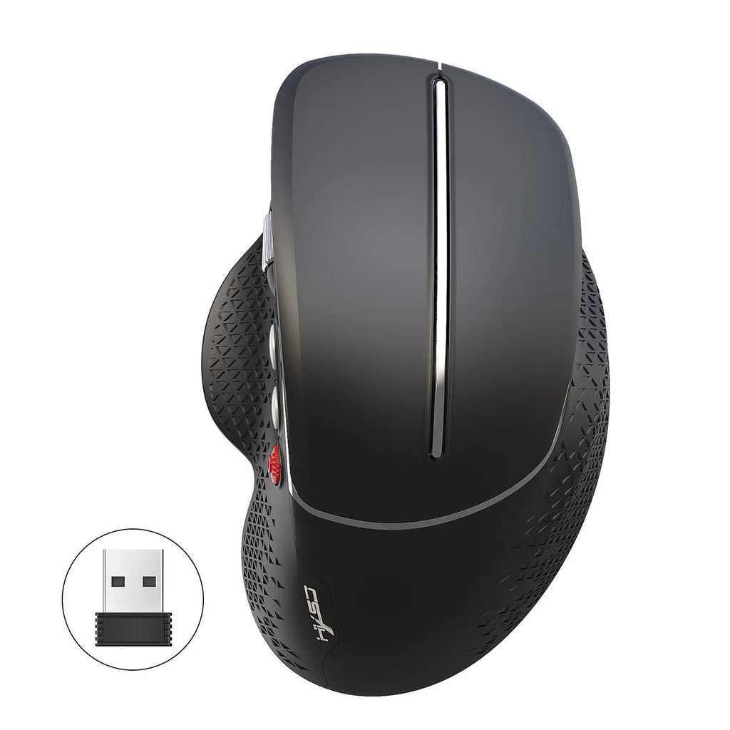 T32 black wireless vertical ergonomic mouse with aluminium side roller on desk