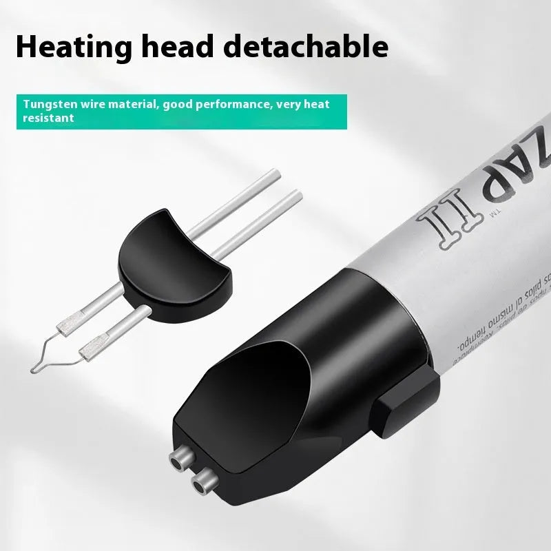 Instant Welding Crayon with plastic body and tungsten wire element, battery-powered tool for wire ends and wax repair