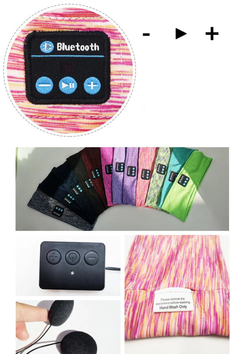 Pink wireless Bluetooth headband eye mask headset with music label pattern for hands-free calls