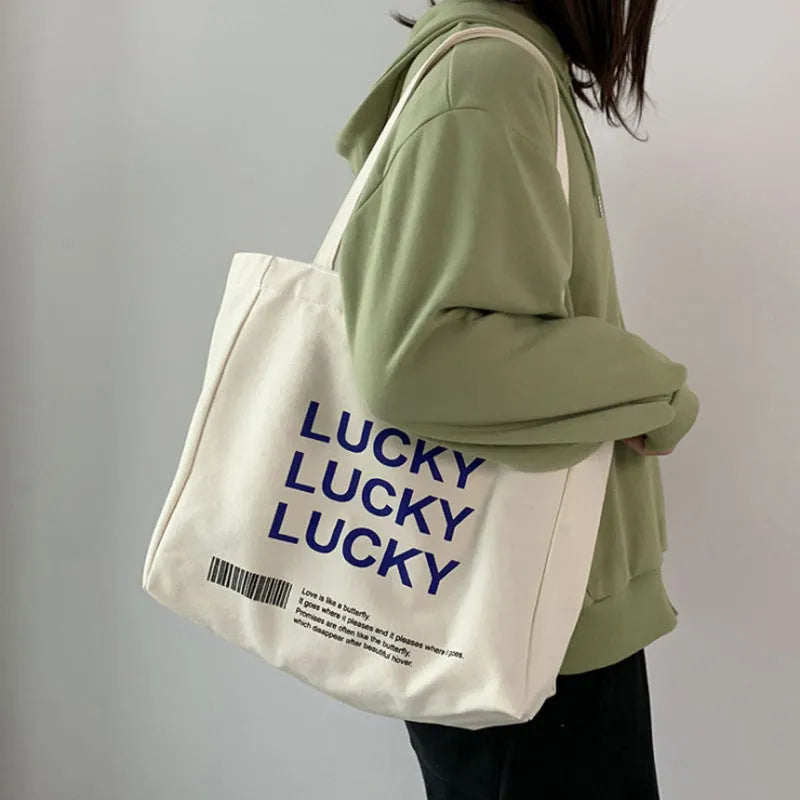 Natural canvas student shopping tote bag with metal magnet buckle and small pocket, 32x31.5x10cm