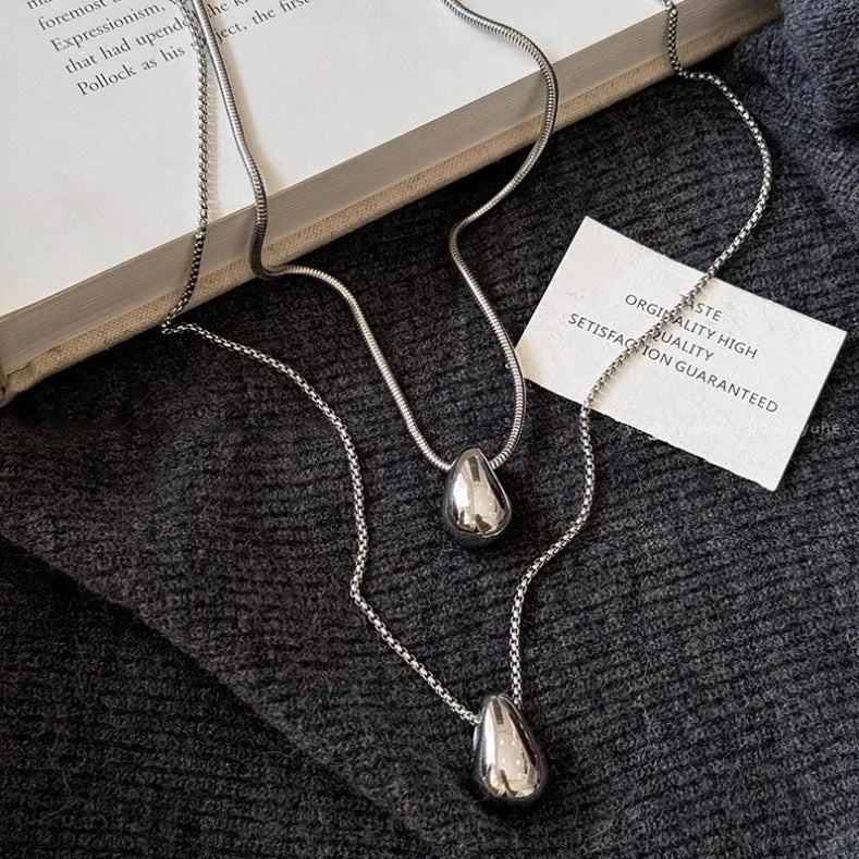 Alloy water drop pendant necklace set for women in simple geometry style with electroplated finish