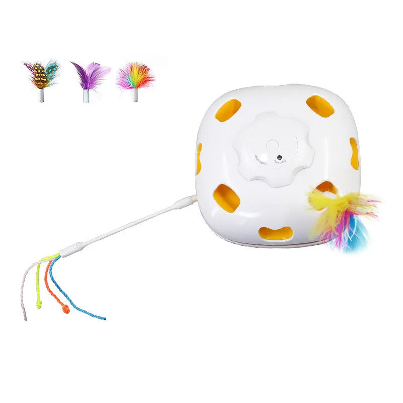 Automatic feather teaser cat toy with bouncing motion for indoor self-play