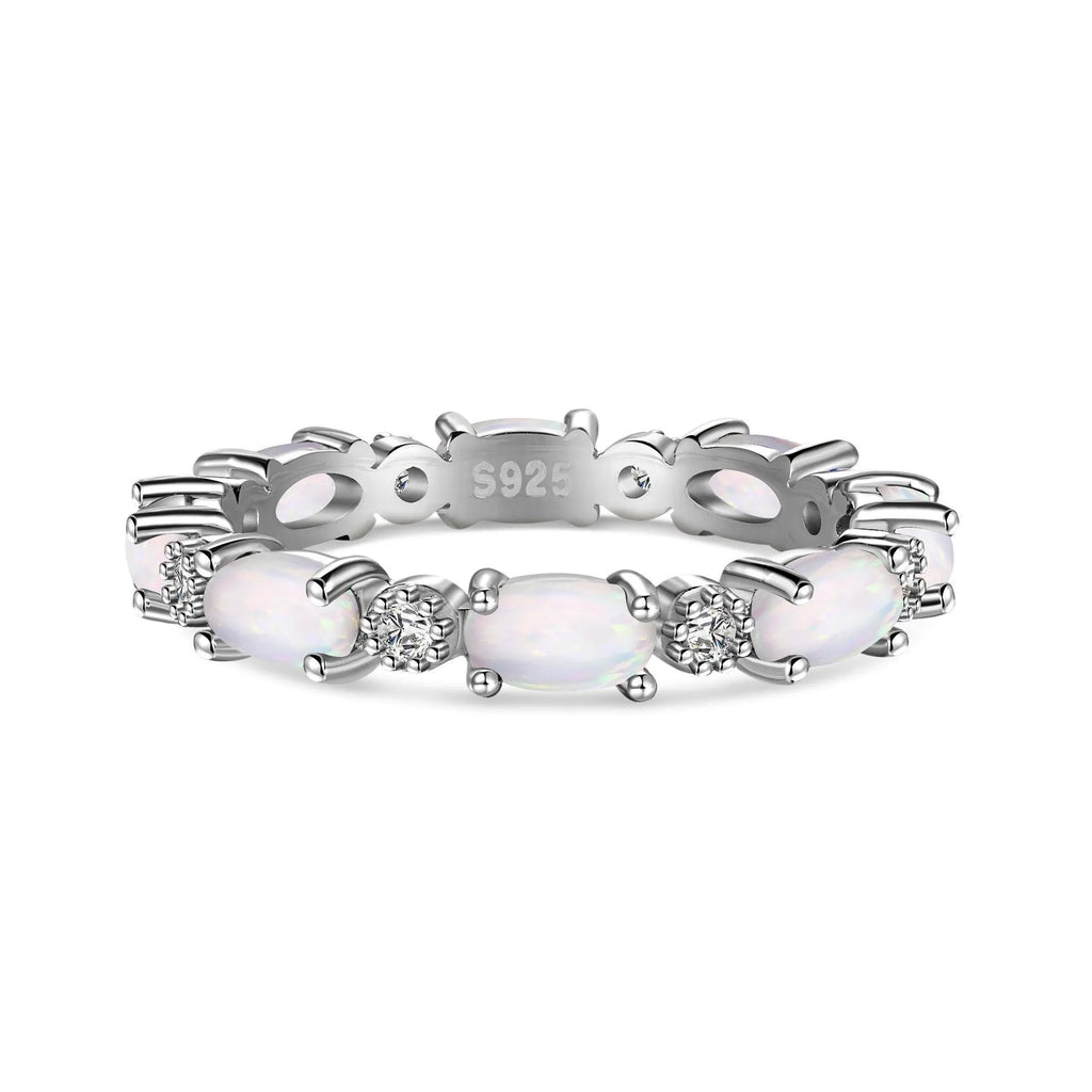 S925 sterling silver opal ring for women, U-shaped setting, opal white colour, electroplated finish, size 7