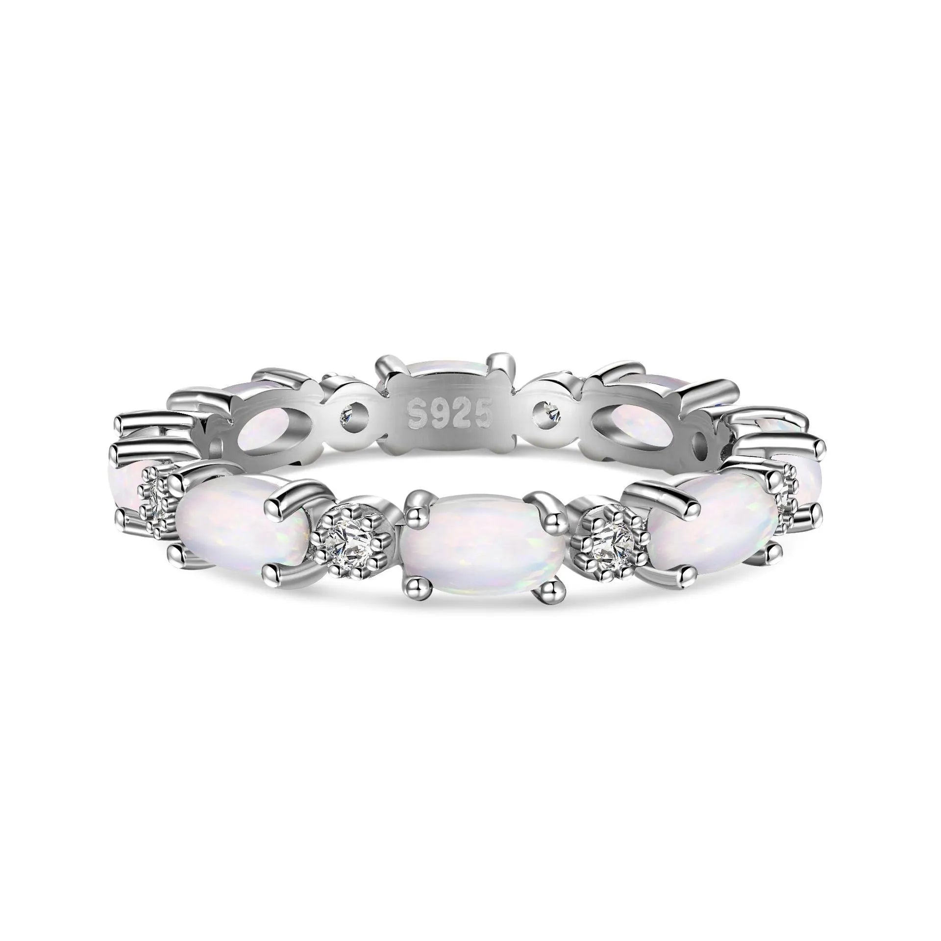 S925 sterling silver opal ring for women, U-shaped setting, opal white colour, electroplated finish, size 7