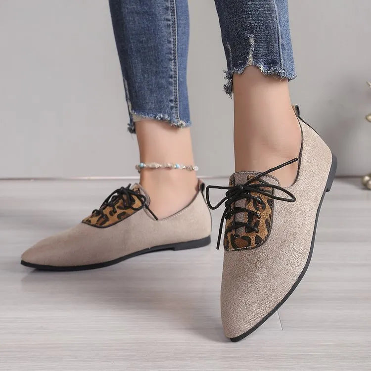 Plus size women's pointed toe leopard print pumps in beige with rubber sole