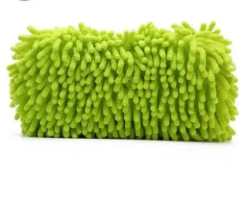 Silver green chenille microfiber car wash sponge measuring 14x25cm with spiral wool texture