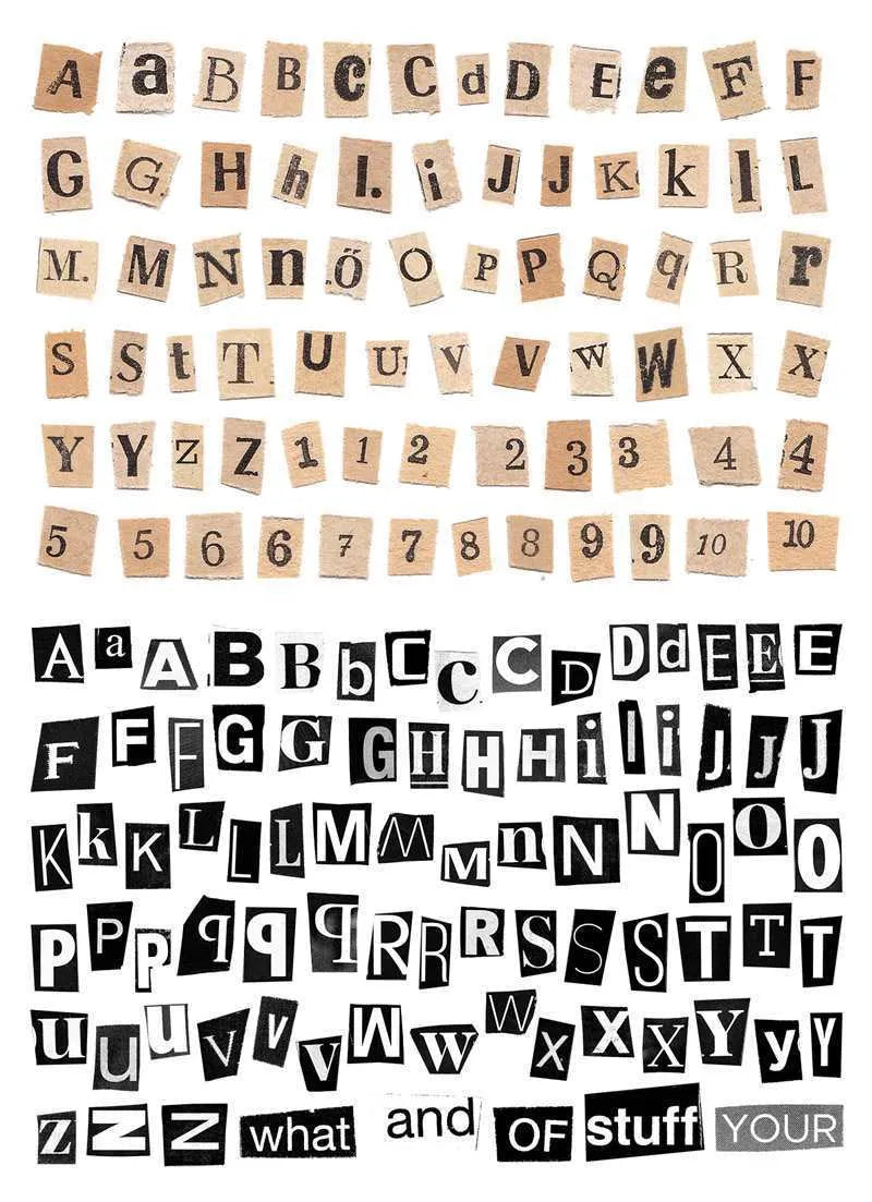 A4 sheet of colourful English alphabet, number, and word stickers in a cute style for decoration and organisation.
