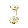 Double-layer black wrought iron fruit basket with open-weave design for produce storage