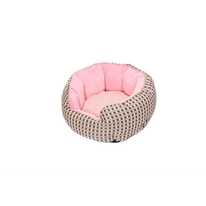 Octagonal pet bed with removable mats in blue colour with soft wool point design