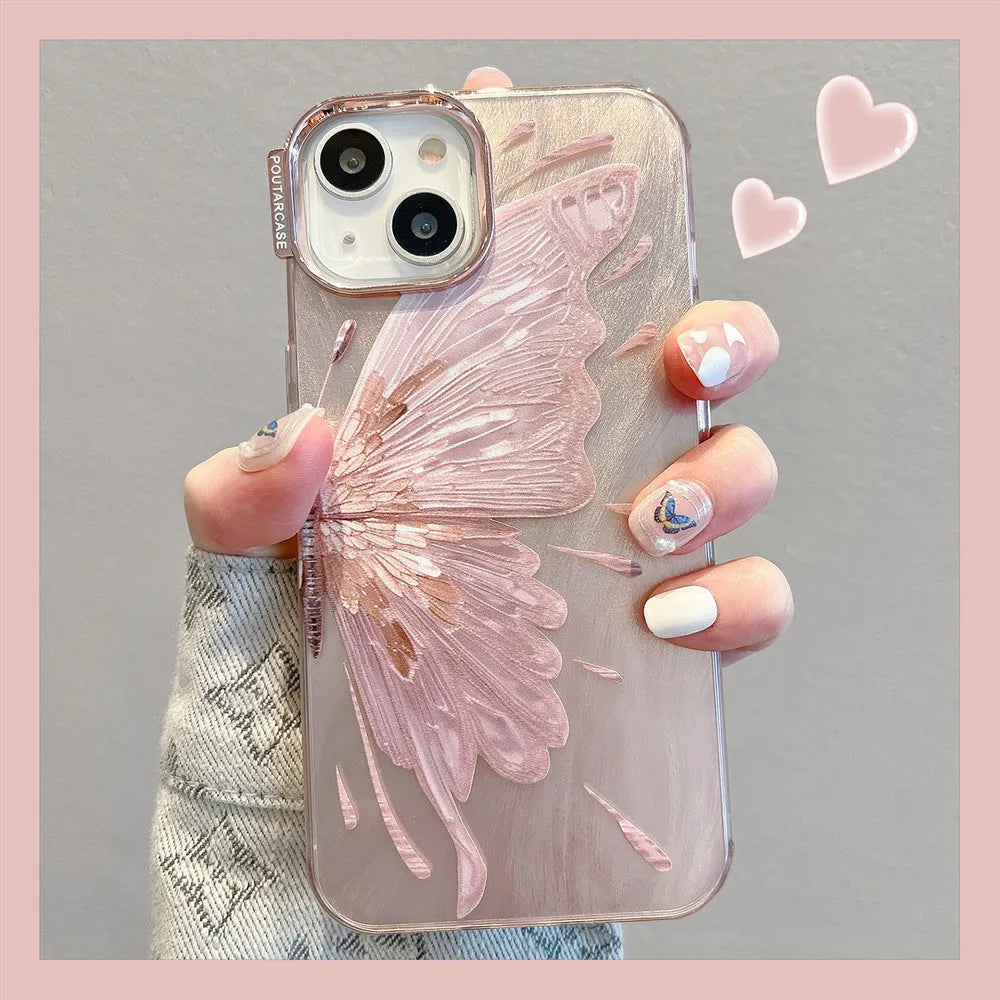 Electroplated butterfly pattern phone case in water ripple blue finish for iPhone