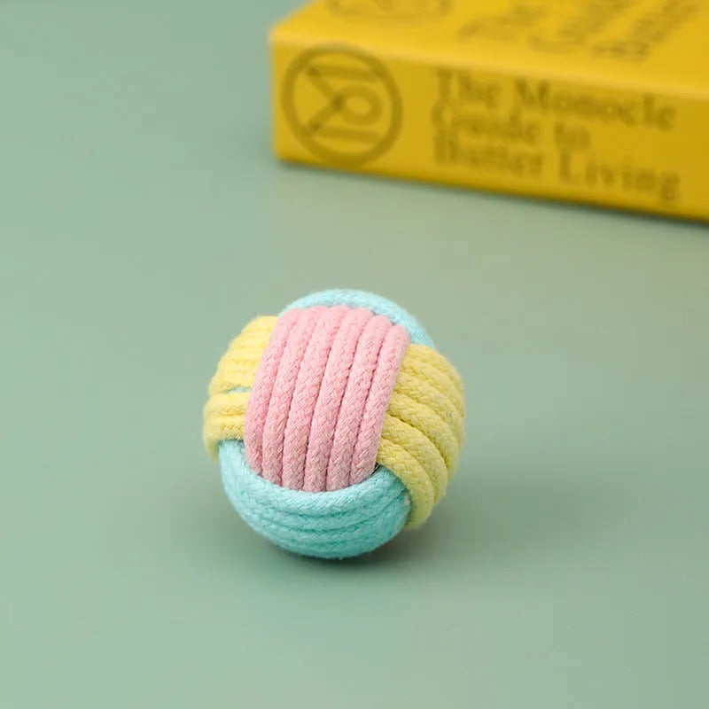 Handmade 5cm cat hair ball plush toy in cotton fabric for teeth grinding and interactive play