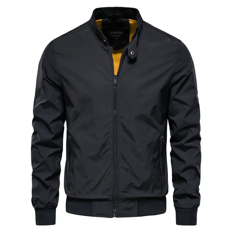 Men's casual thin jacket in solid colour with polyester fibre construction