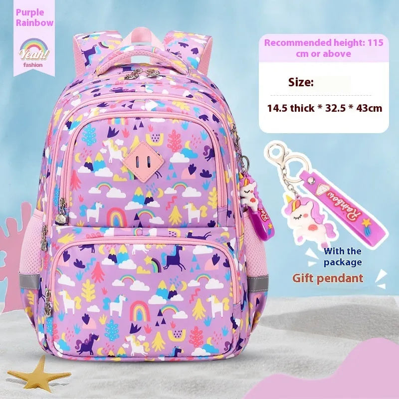 Children's waterproof school backpack in multiple colours including dinosaur and rainbow patterns