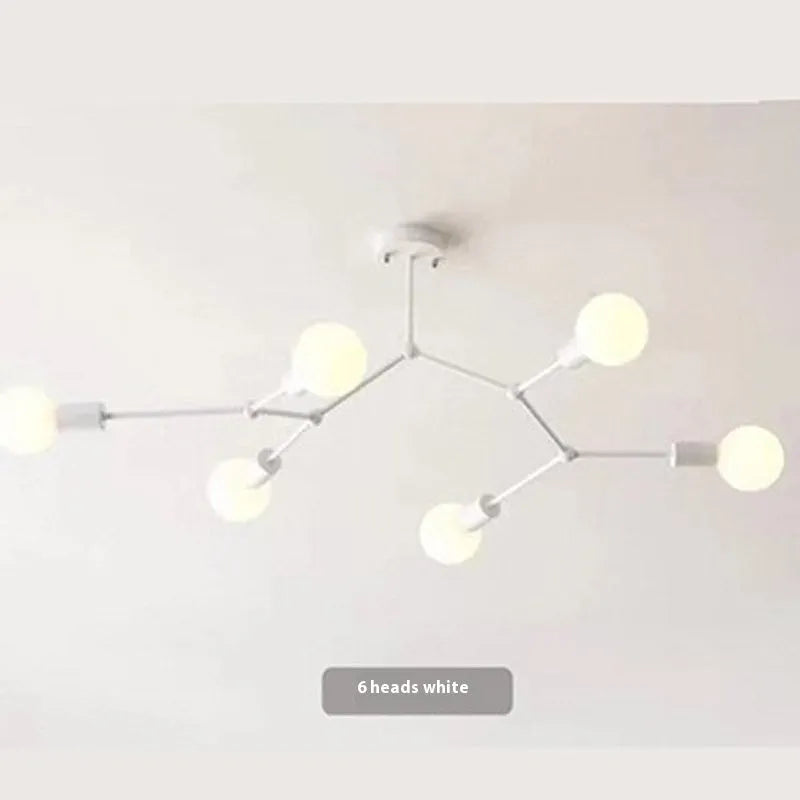 Iron Nordic-style chandelier ceiling lamp with multiple light heads, in black or white.