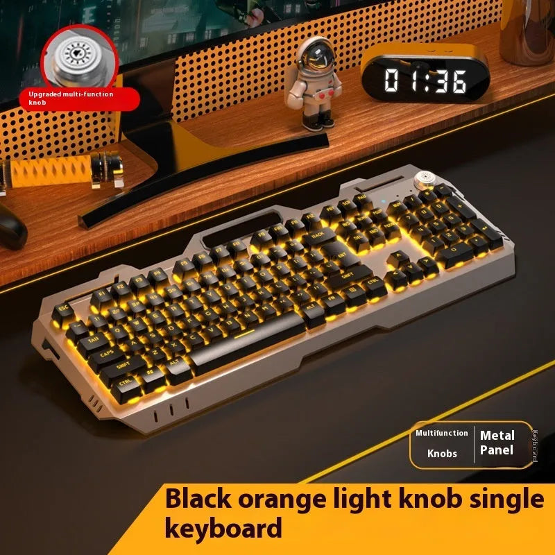 Aluminium alloy mechanical keyboard with backlit keys in gaming dimensions with optional mouse and headset