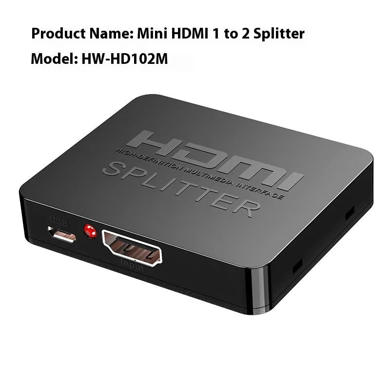 HDMI splitter device with one input and two output ports for 4K signal distribution