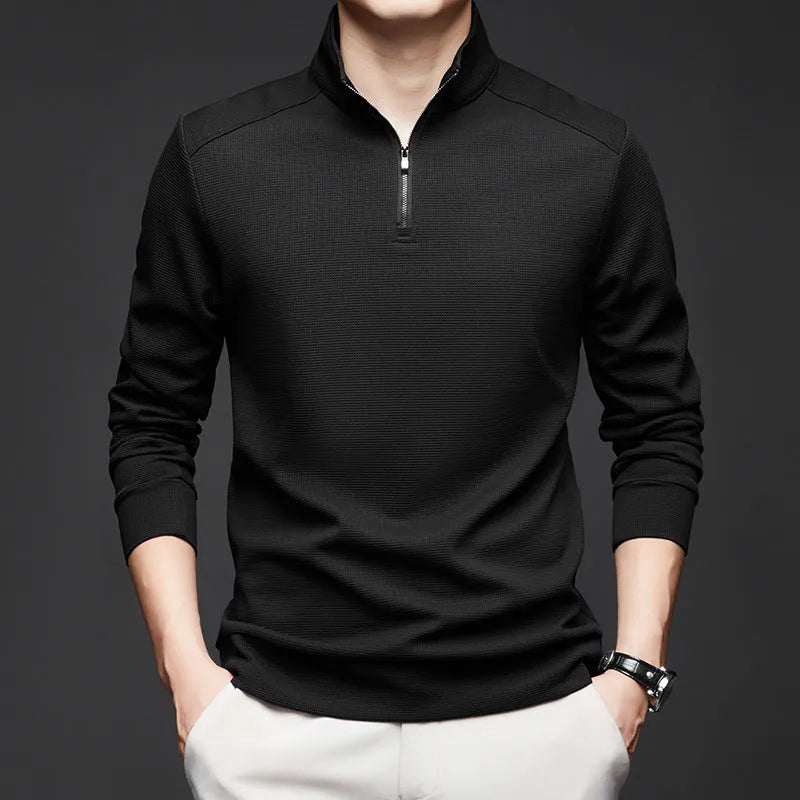 Men's lapel long sleeve solid colour polyester cardigan in dark gray, front view