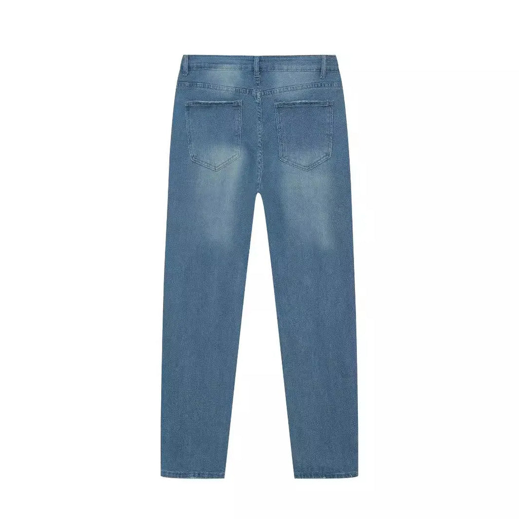 Men's blue cotton denim skinny jeans with medium elasticity, available in sizes S to XXL.