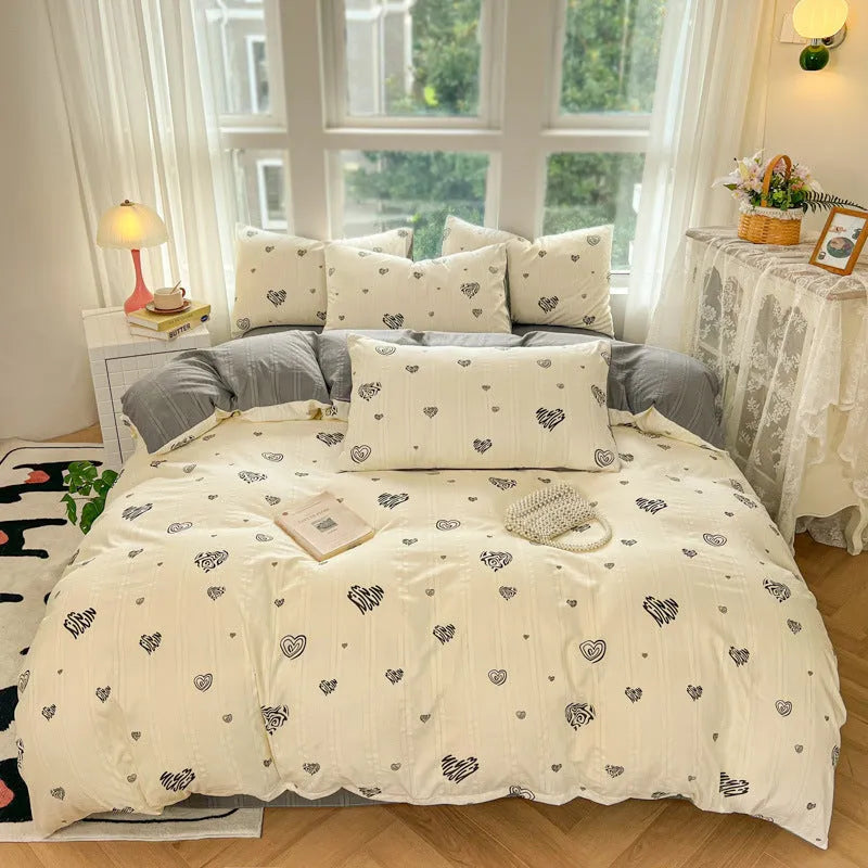 Chemical fibre bed sheet set with aerobic jacquard cloud yarn cotton in Butterfly Dance rose colour