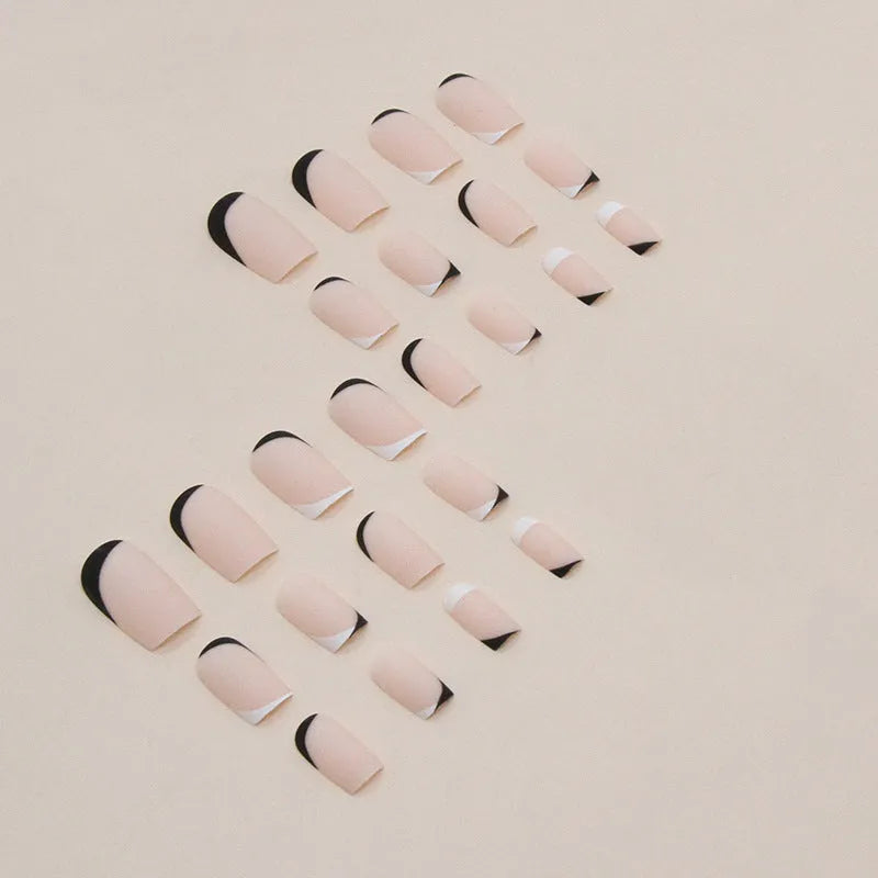 W644 black and white frosted French manicure artificial nail set