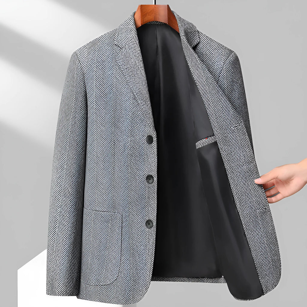 Men's loose fit woolen coat in polyester for spring and autumn casual wear