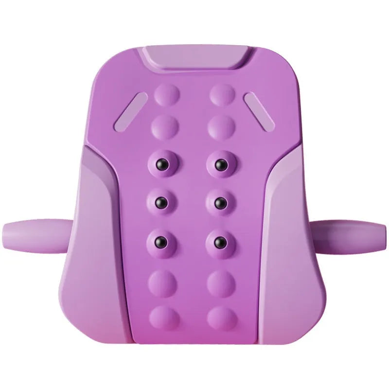 Lumbar traction tensioner in pink PP and EVA construction for yoga and fitness back stretching