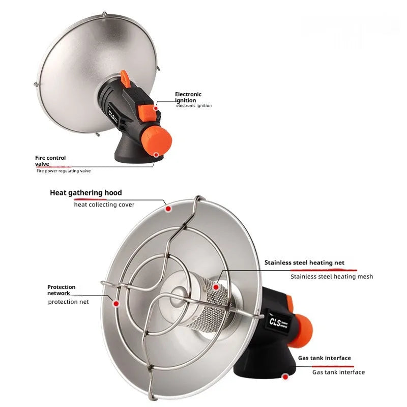 Black and orange portable gas heating stove for outdoor camping