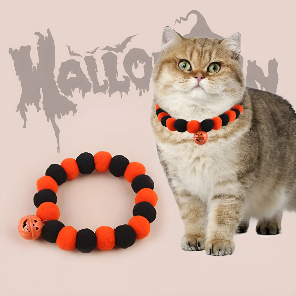Orange Halloween pumpkin cat collar with breakaway buckle in three sizes for kittens