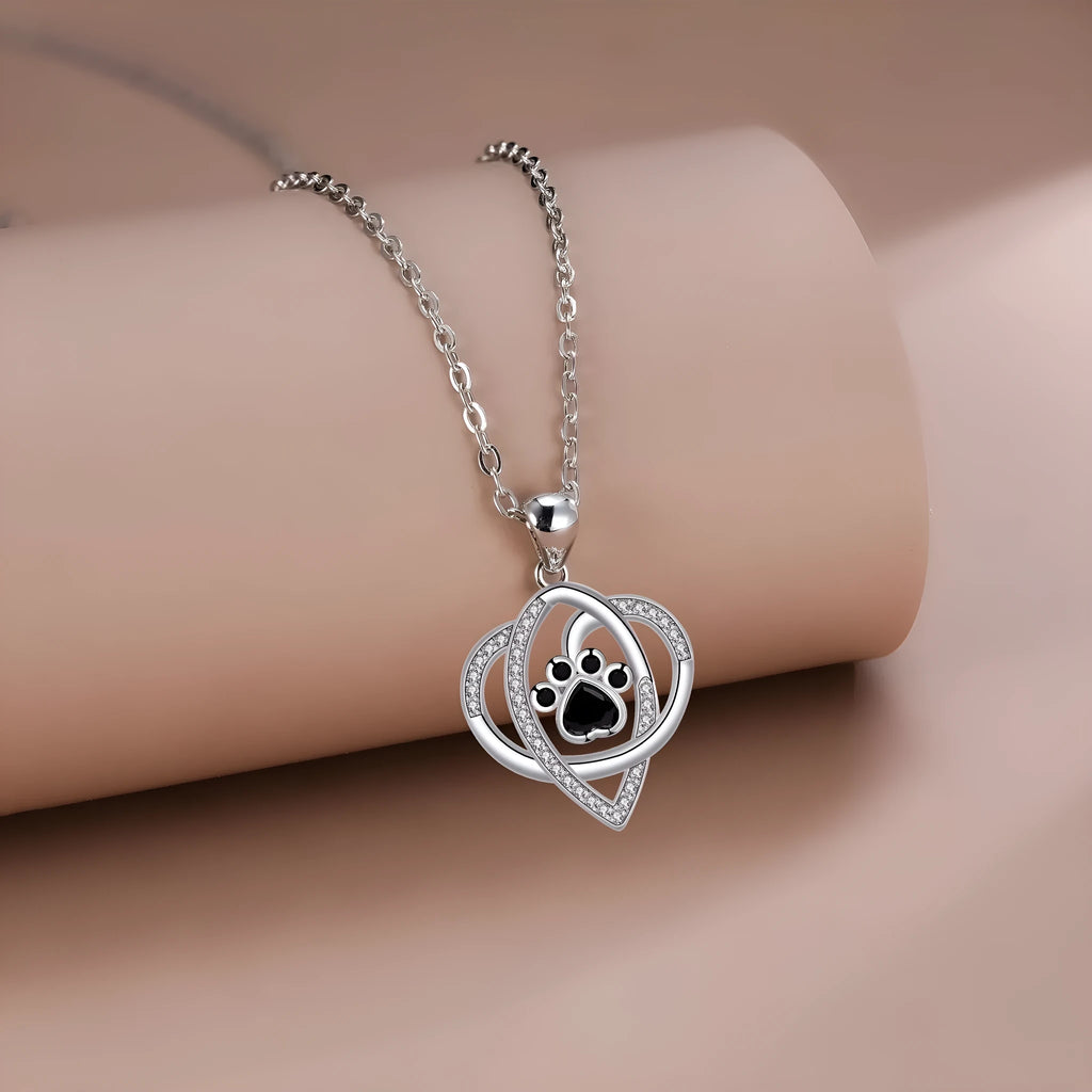 Women's necklace with dog paw print pendant on cross chain, electroplated copper jewellery