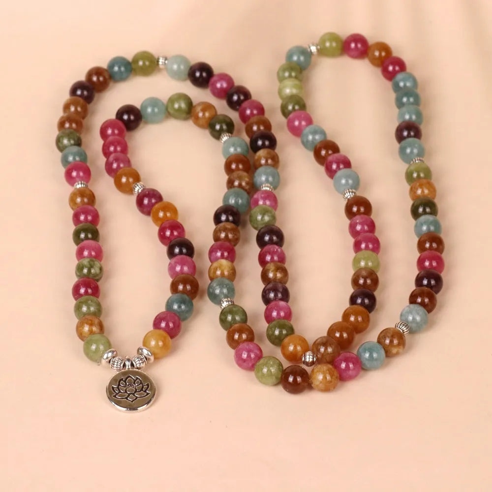 108-bead multi-layer alloy bracelet in tourmaline colour on a string.