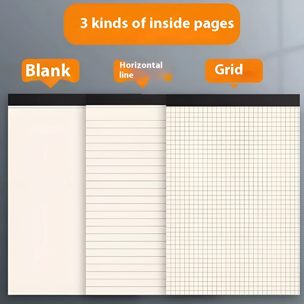 Thickening plus size notebook writing pads in A5, B5, and A4 formats with blank, grid, and horizontal line rulings
