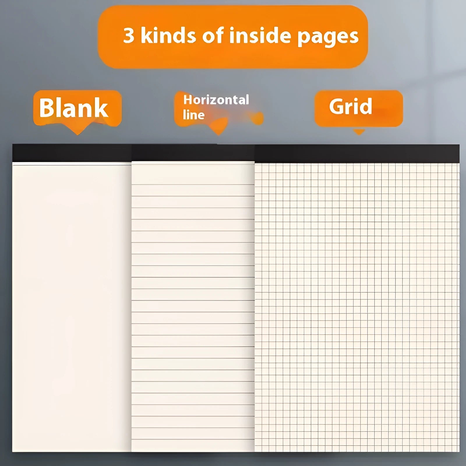 Thickening plus size notebook writing pads in A5, B5, and A4 formats with blank, grid, and horizontal line rulings