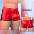Men's seamless nylon boxer shorts in red with mid waist design and hip lift support feature