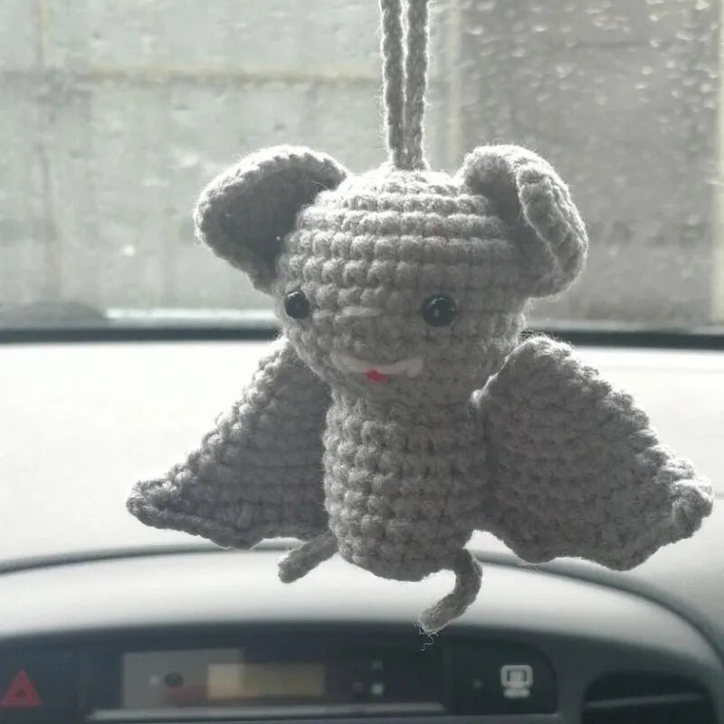 Polyester plush hand-woven cartoon automobile hanging ornament showing Halloween bat and ghost designs.
