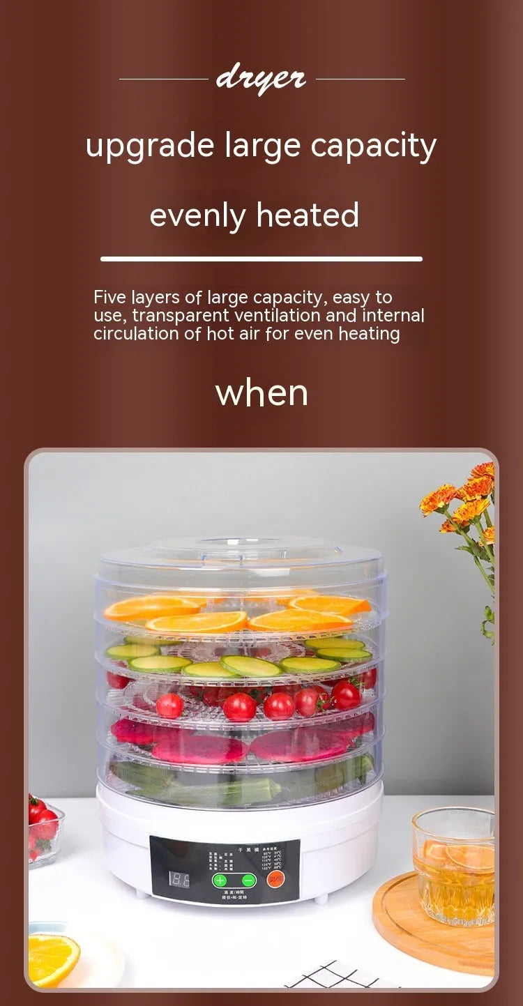 Five-layer household food dehydrator with removable drying trays and UK plug