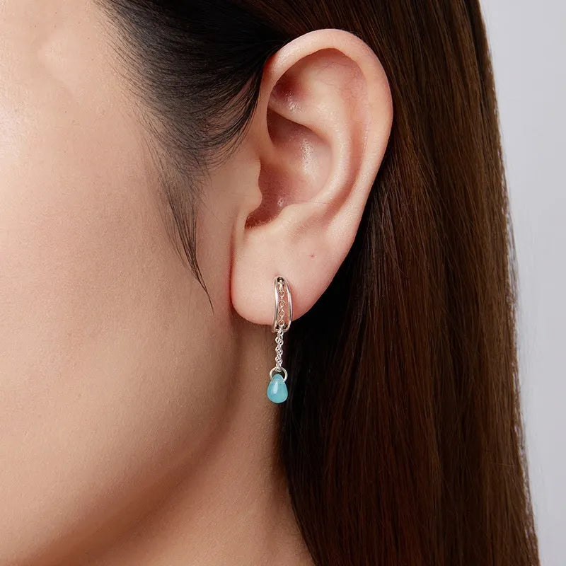 S925 sterling silver double-layer water drop ear clip with glaze finish and polished surface, colour BSE1199, pair