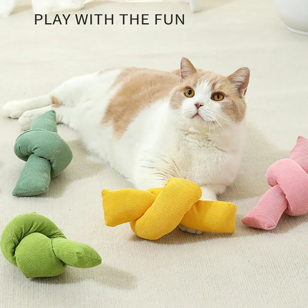 White cotton dog rope toy with multiple knots for tug games and dental flossing