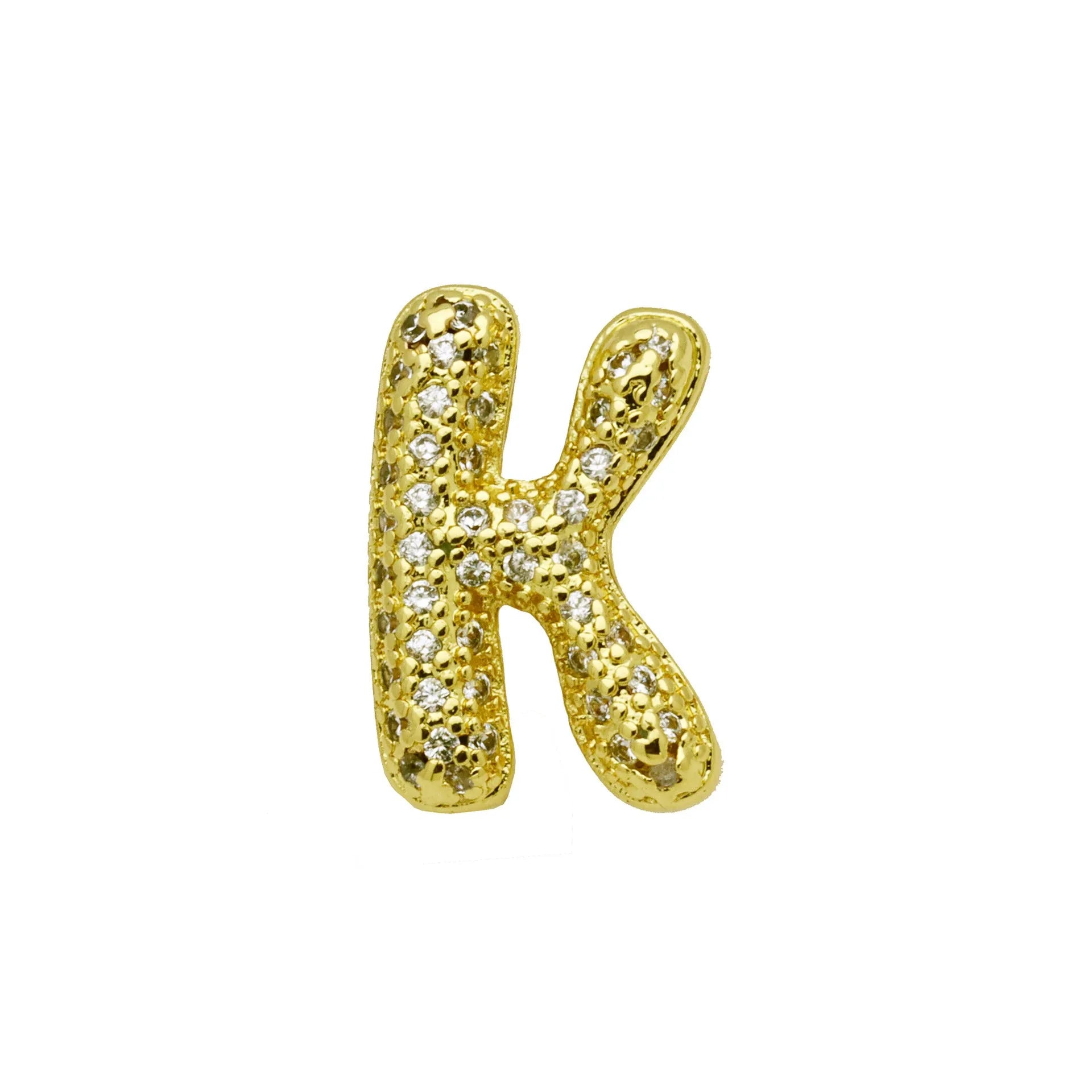 Copper letter bracelet with zirconium inlay showing detailed English character modelling in gold finish