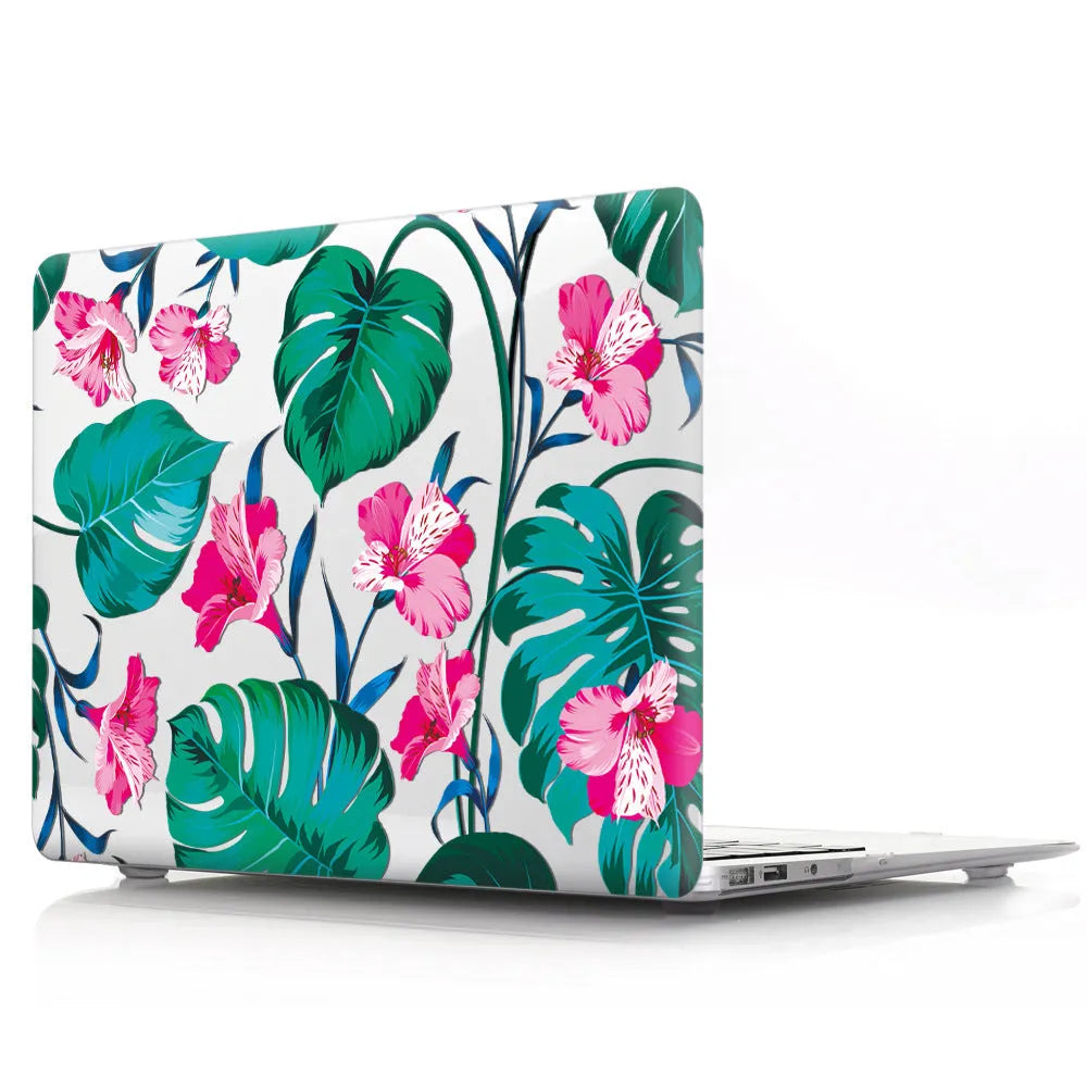 Plastic laptop protective shell with a floral pattern design for MacBook Air and MacBook Pro models.