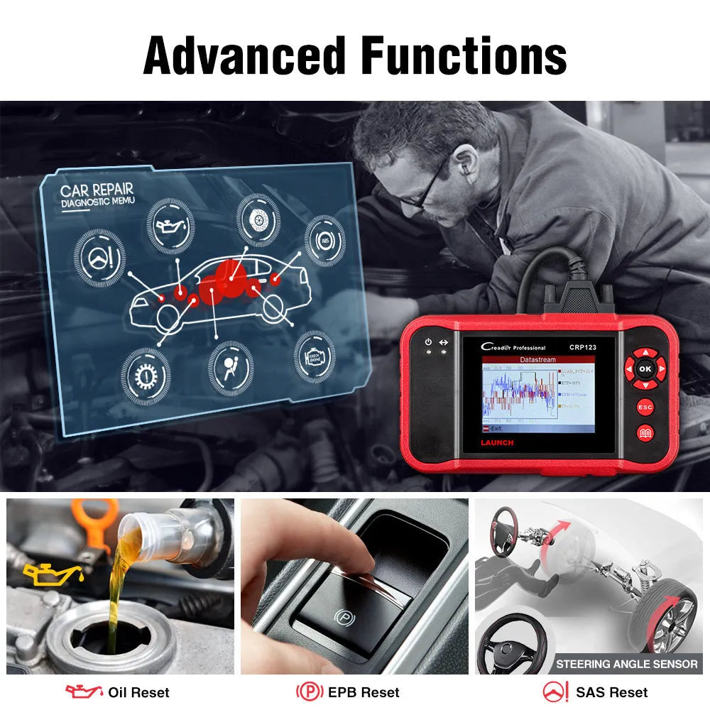 CRP123 handheld automotive OBD2 diagnostic scanner fault code reader with cables