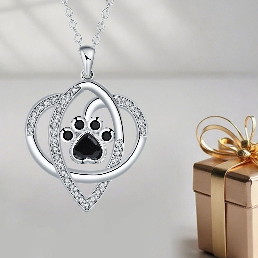 Women's necklace with dog paw print pendant on cross chain, electroplated copper jewellery
