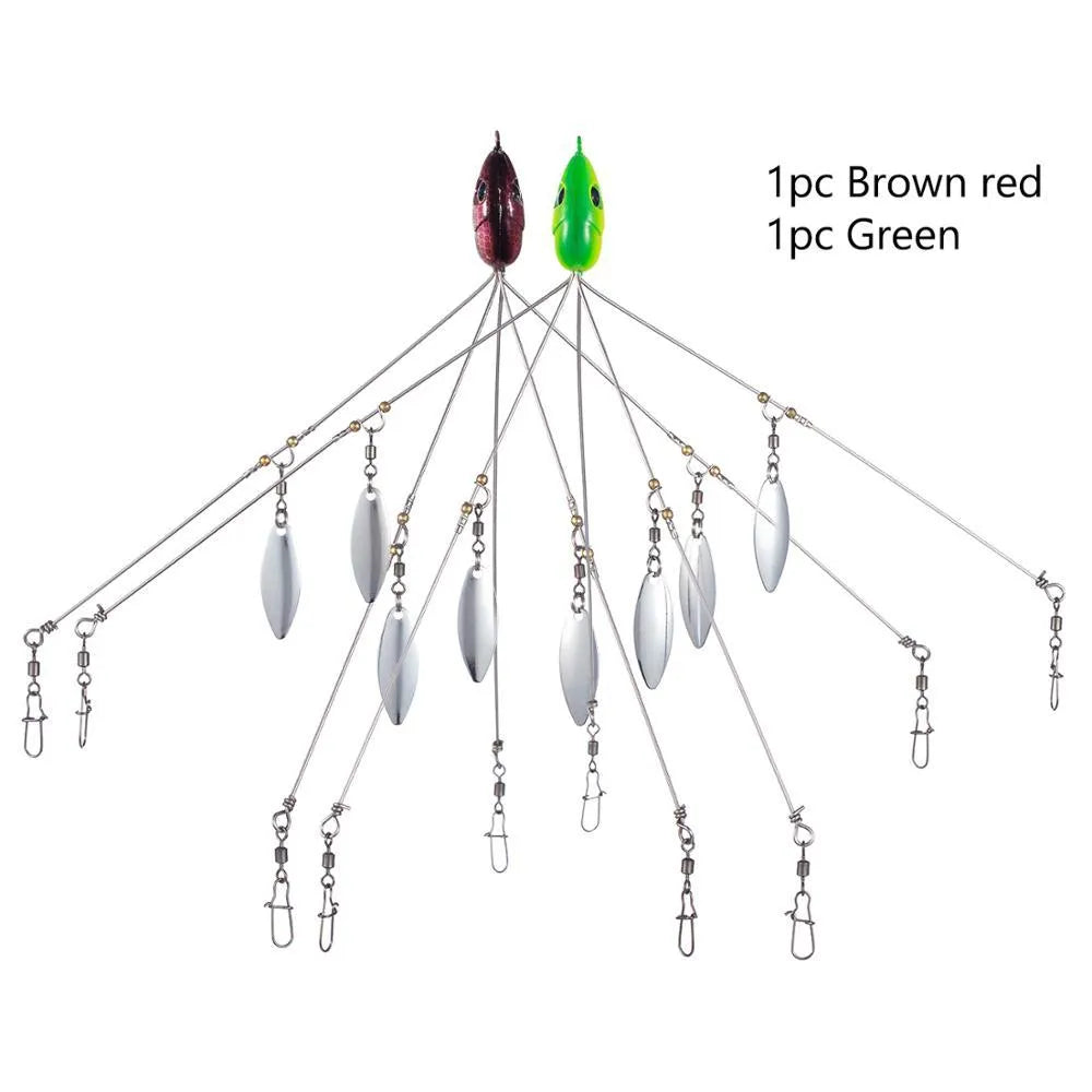 Bassdash umbrella fishing lure rig with 5 swivels and rotating metal sequins in green colour