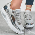 Women's outdoor travel leisure shoes in gold with mesh upper and round toe
