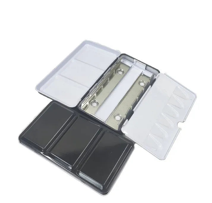Square tinplate paint box with three-fold design for watercolour pigment storage